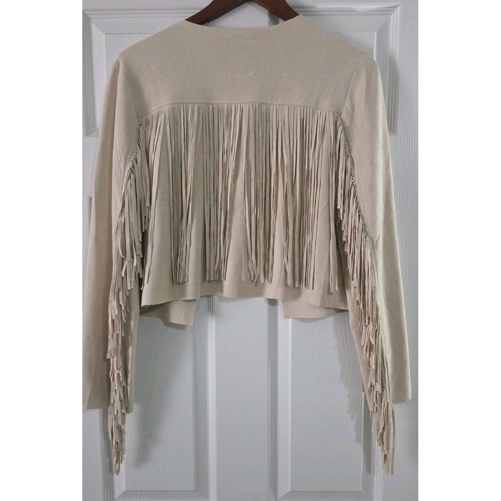 VOCAL FAUX SUEDE JACKET Western Boho Fringe Crop hippie cream Size Med - Picture 7 of 7